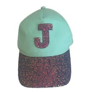 Justice “J” initial Baseball Hat Glitter Cap Girls Youth One Size Green Purple
